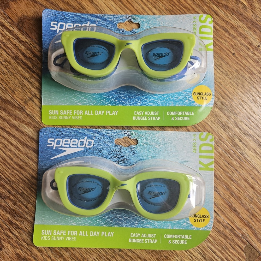 2 Speedo Kids Swim Goggles Ages 3-6 NEW Sunglasses Style Boy Girl Green